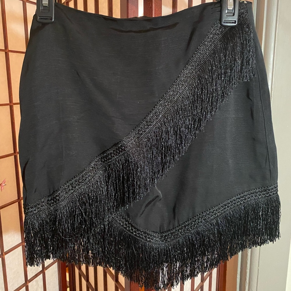 Black Tiered skirt with fringe. Size M